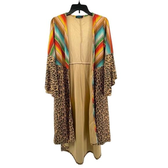 Fashion Express Jackets & Blazers - Fashion Express Women’s Chevron Leopard Print Flare Sleeve Duster Jacket Small